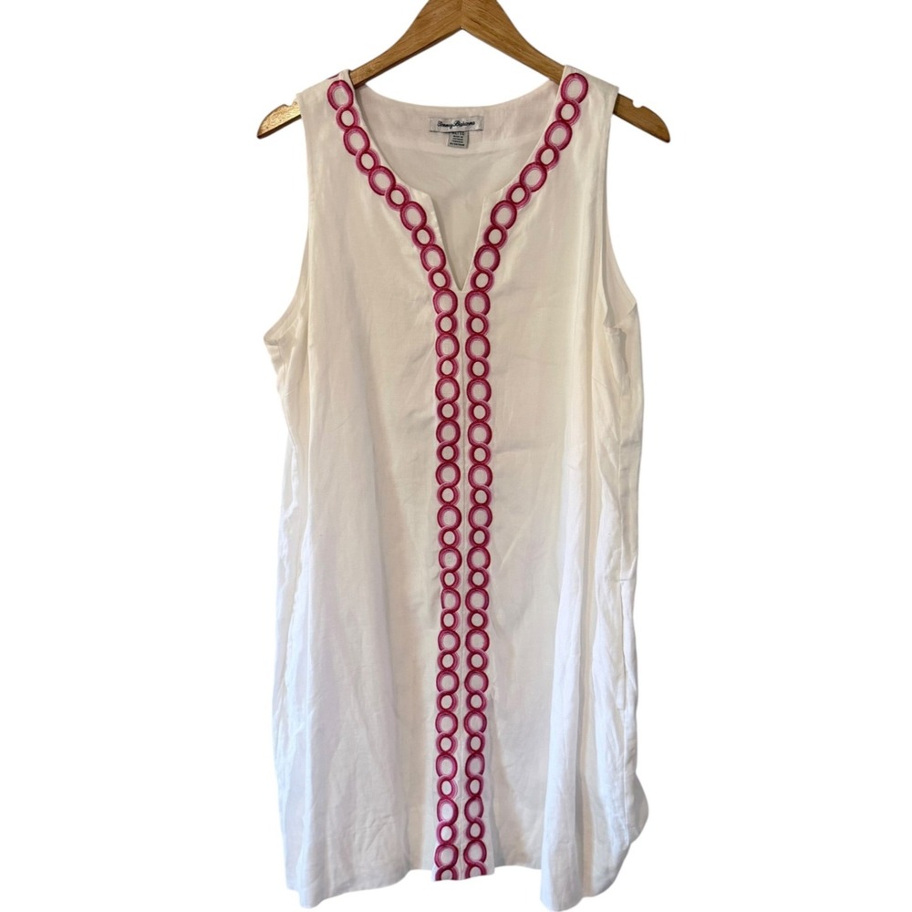 Tommy Bahama Geometric Embroidered %100 Linen Shift Dress XL